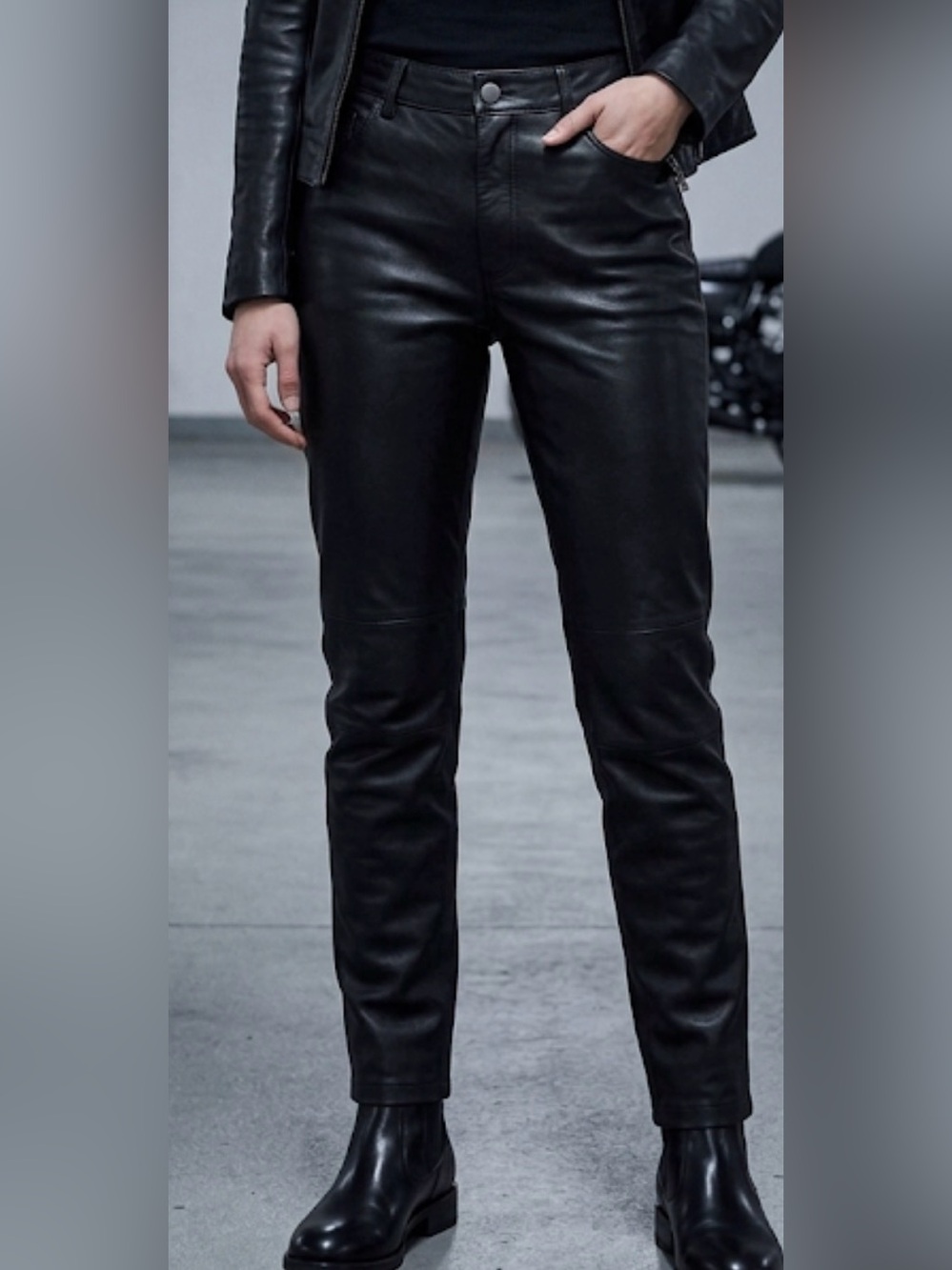 Gianni bini Black Leather women’s Pants 8 straight goth boho biker whimsical